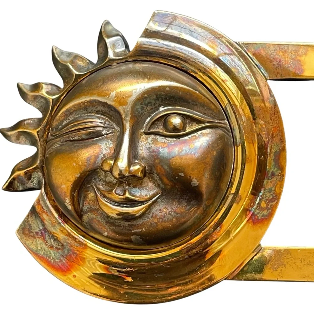 Kieselstein-Cord Celestial Sun Gold-Plated Sterling Silver Buckle Leather Belt